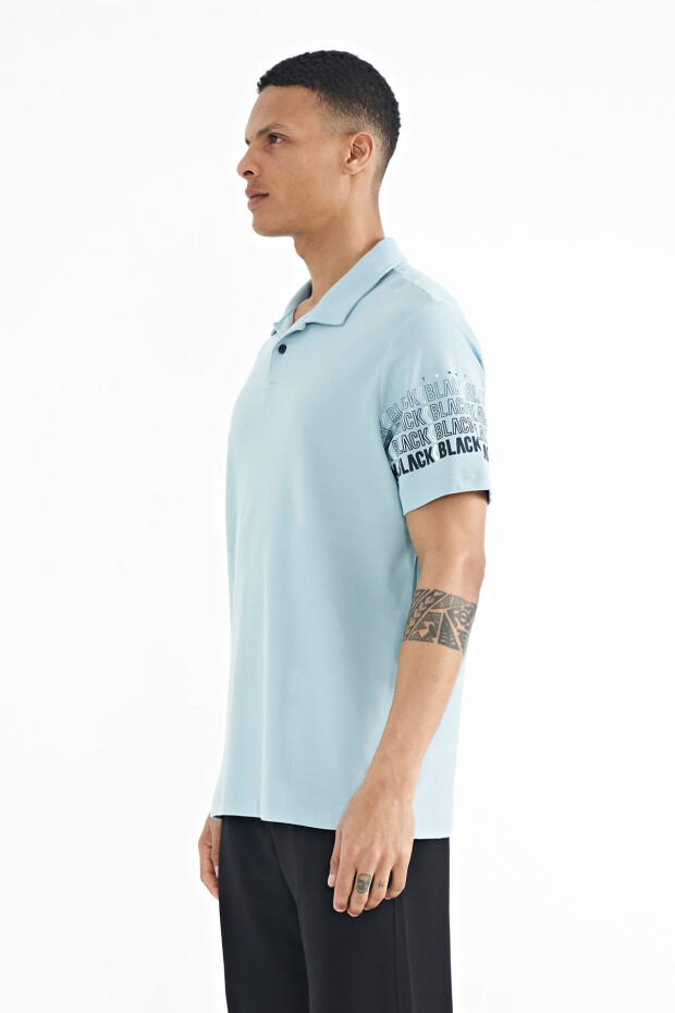 Açık Mavi Kol Baskı Detaylı Polo Yaka Standart Form Erkek T-shirt - 88240 - 5
