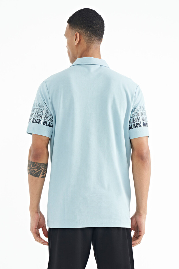 Açık Mavi Kol Baskı Detaylı Polo Yaka Standart Form Erkek T-shirt - 88240