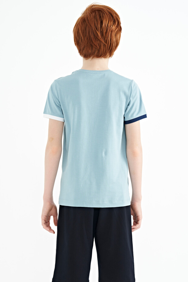 Açık Mavi Kol Ucu Renkli Detaylı Baskılı Standart Kalıp Erkek Çocuk T-Shirt - 11156