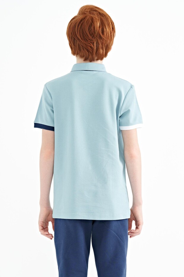 Açık Mavi Logo Nakışlı Standart Kalıp Polo Yaka Erkek Çocuk T-Shirt - 11083