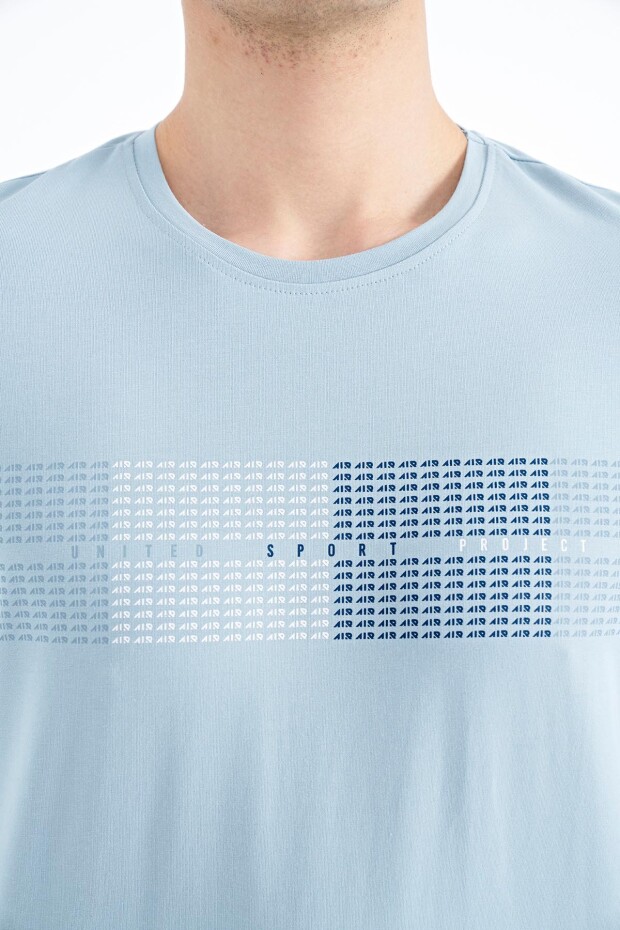 Açık Mavi Minimal Yazı Baskılı Standart Kalıp Erkek T-shirt - 88182