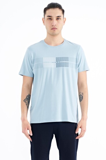 Açık Mavi Minimal Yazı Baskılı Standart Kalıp Erkek T-shirt - 88182 
