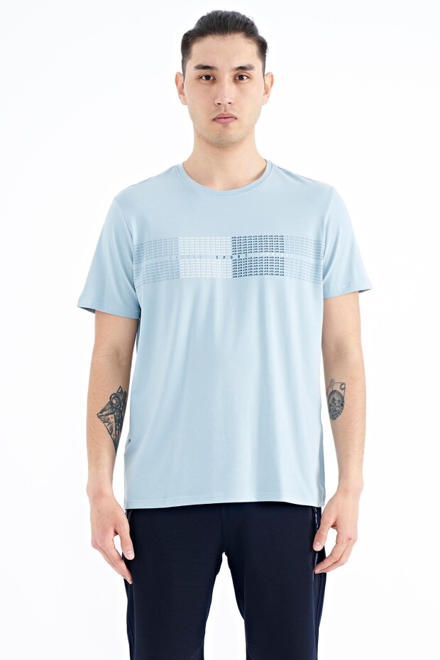 Açık Mavi Minimal Yazı Baskılı Standart Kalıp Erkek T-shirt - 88182