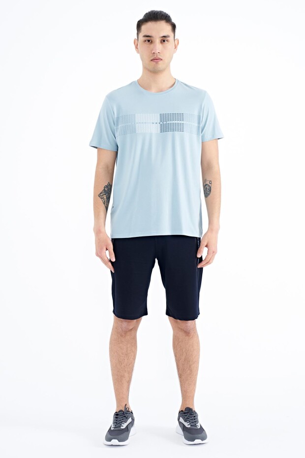 Açık Mavi Minimal Yazı Baskılı Standart Kalıp Erkek T-shirt - 88182