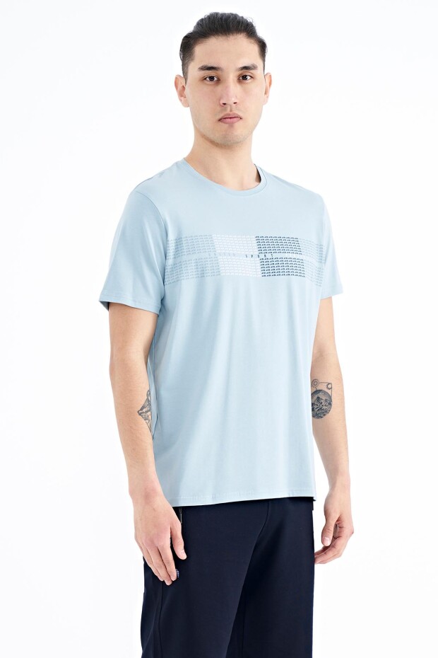 Açık Mavi Minimal Yazı Baskılı Standart Kalıp Erkek T-shirt - 88182