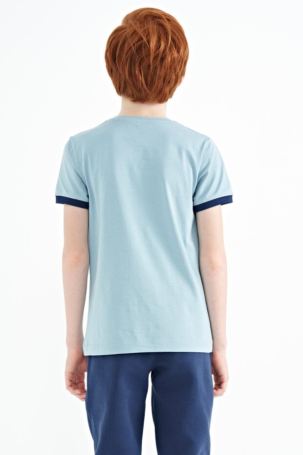 Açık Mavi Minimal Yazı Baskılı Standart Kalıp O Yaka Erkek Çocuk T-Shirt - 11132