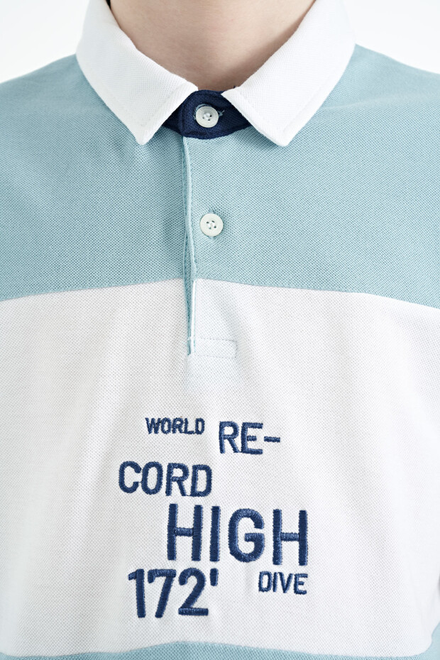 Açık Mavi Renk Geçişli Nakış Detaylı Standart Kalıp Polo Yaka Erkek Çocuk T-Shirt - 11110