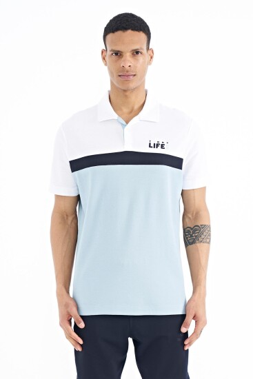 Açık Mavi Renk Geçişli Polo Yaka Standart Kalıp Erkek T-shirt - 88238 