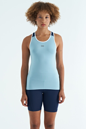 Açık Mavi Sırt Detaylı Baskılı Standart Kalıp Kadın Atlet - 97269 - TOMMYLIFE (1)