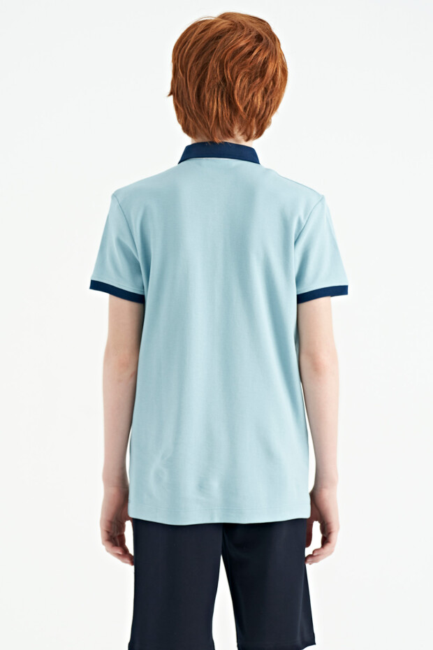 Açık Mavi Yazı Baskı Desenli Standart Kalıp Polo Yaka Erkek Çocuk T-Shirt - 11143