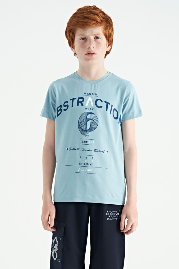 Açık Mavi Yazı Baskı Detaylı O Yaka Standart Kalıp Erkek Çocuk T-Shirt - 11103