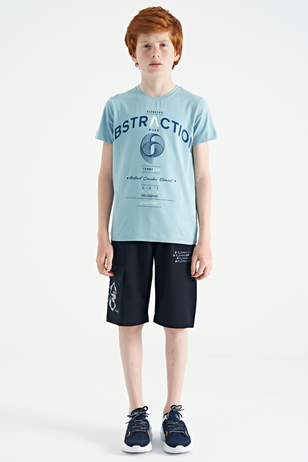Açık Mavi Yazı Baskı Detaylı O Yaka Standart Kalıp Erkek Çocuk T-Shirt - 11103