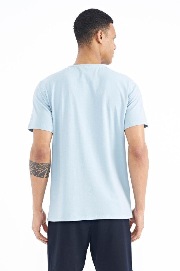 Açık Mavi Yazı Baskılı O Yaka Standart Kalıp Erkek T-shirt - 88201