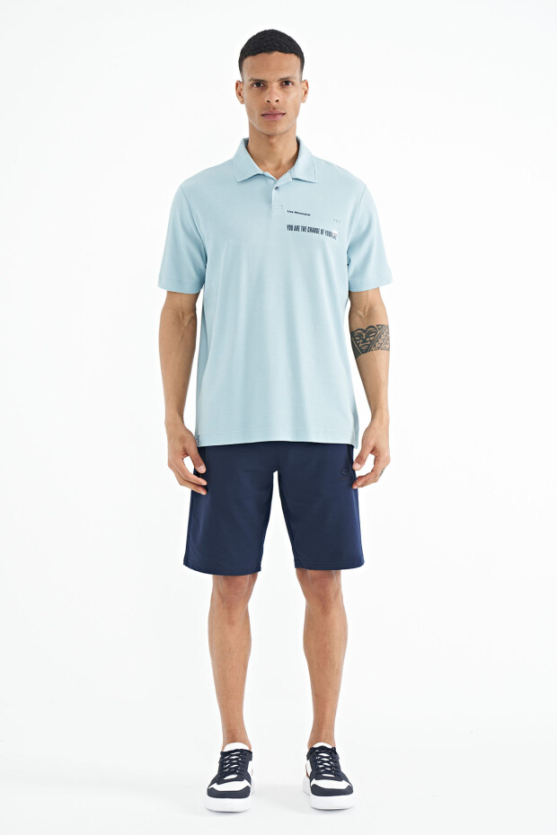 Açık Mavi Yazı Baskılı Standart Form Polo Yaka Erkek T-shirt - 88236