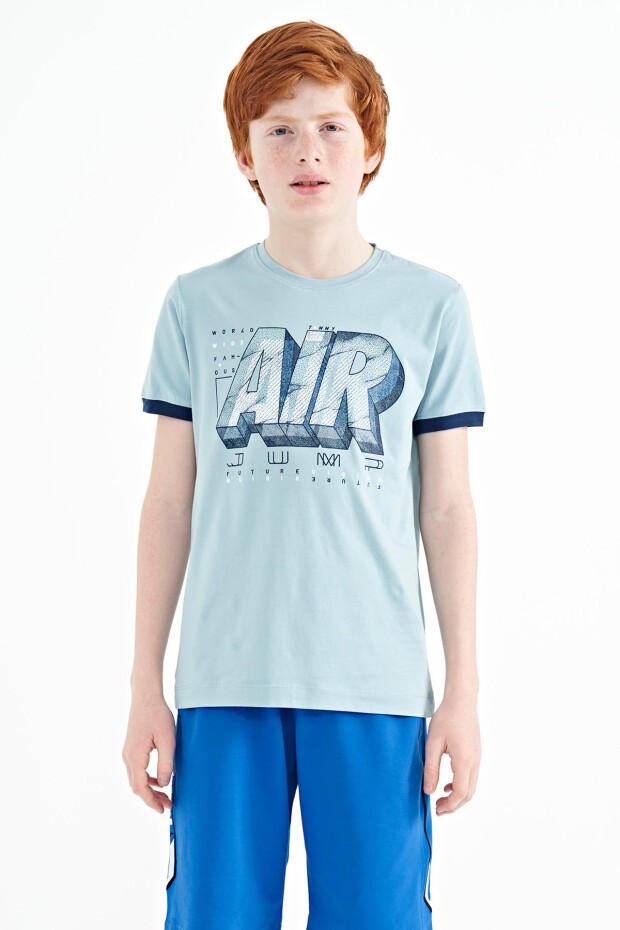 Açık Mavi Yazı Baskılı Standart Kalıp O Yaka Erkek Çocuk T-Shirt - 11098