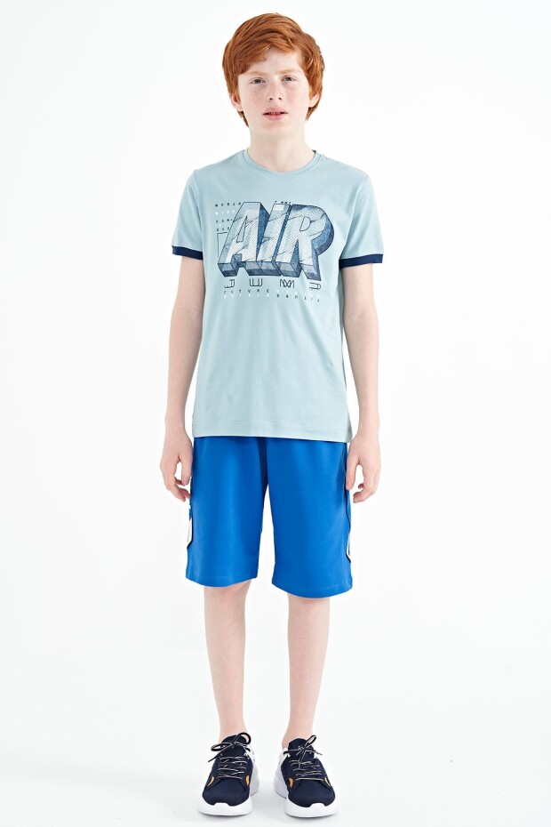 Açık Mavi Yazı Baskılı Standart Kalıp O Yaka Erkek Çocuk T-Shirt - 11098