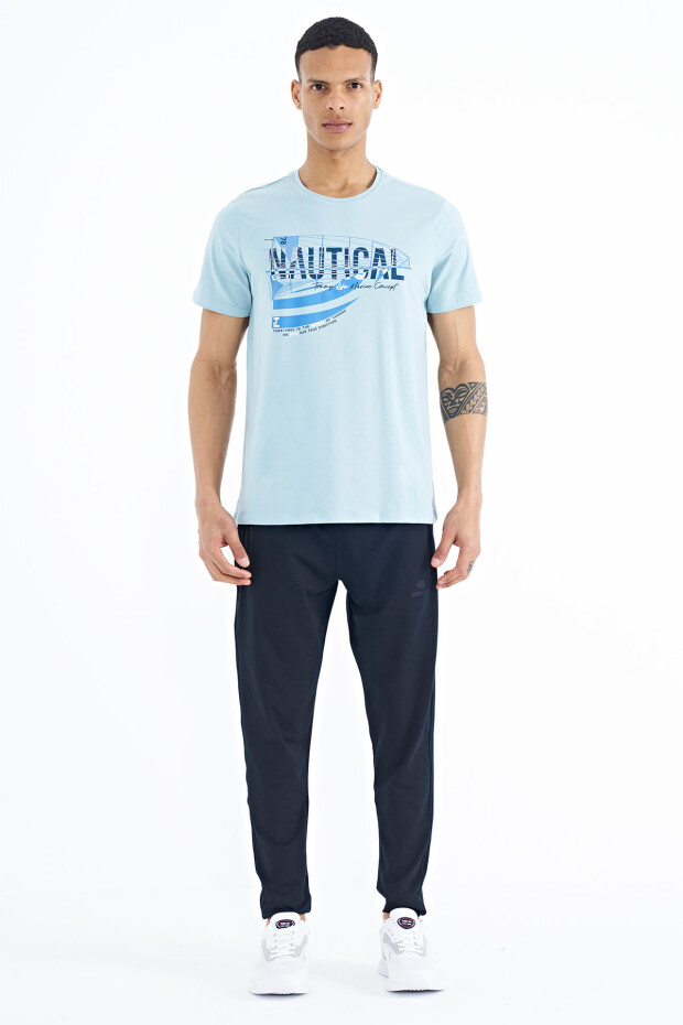Açık Mavi Yazı Baskılı Standart Kalıp O Yaka Erkek T-Shirt - 88171