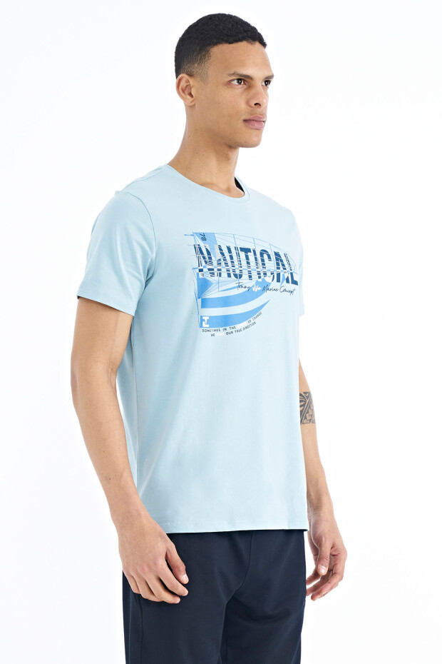 Açık Mavi Yazı Baskılı Standart Kalıp O Yaka Erkek T-Shirt - 88171
