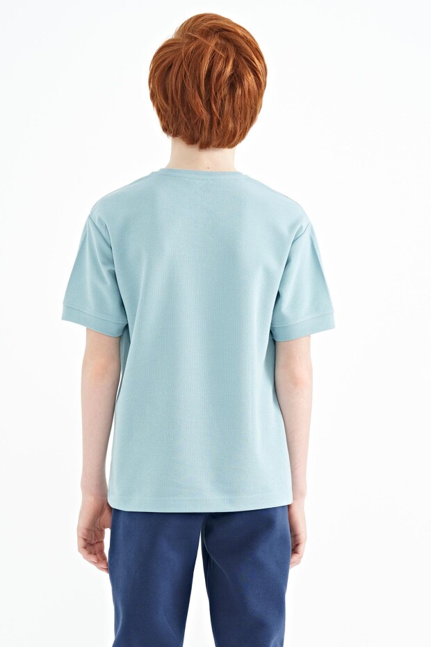 Açık Mavi Yazı Nakışlı O Yaka Oversize Erkek Çocuk T-Shirt - 11151