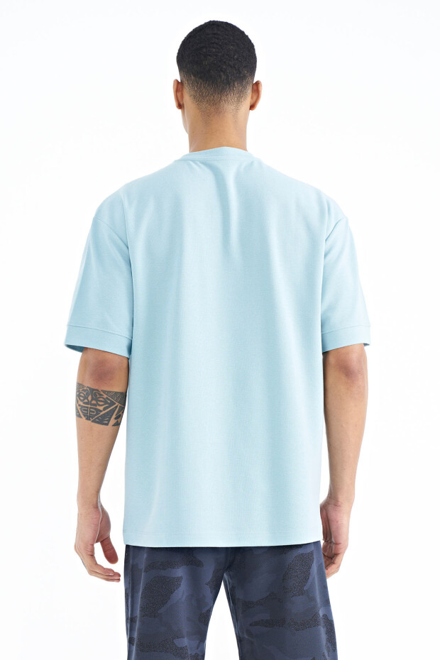 Açık Mavi Yazı Nakışlı O Yaka Oversize Erkek T-Shirt - 88192 - 7