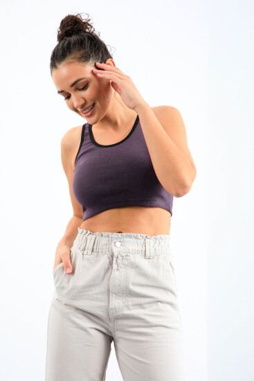 Açık Mor Basic Sıfır Kol Dar Kalıp U Yaka Kadın Crop Top Atlet - 97162 - Thumbnail