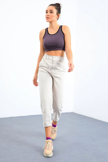 Açık Mor Basic Sıfır Kol Dar Kalıp U Yaka Kadın Crop Top Atlet - 97162 - Thumbnail