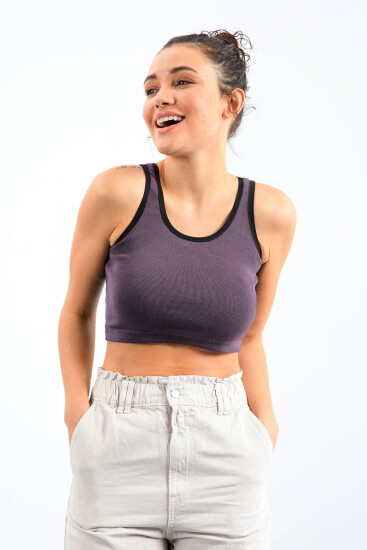 Açık Mor Basic Sıfır Kol Dar Kalıp U Yaka Kadın Crop Top Atlet - 97162 - Thumbnail