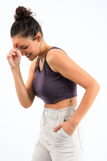 Açık Mor Basic Sıfır Kol Dar Kalıp U Yaka Kadın Crop Top Atlet - 97162 - Thumbnail