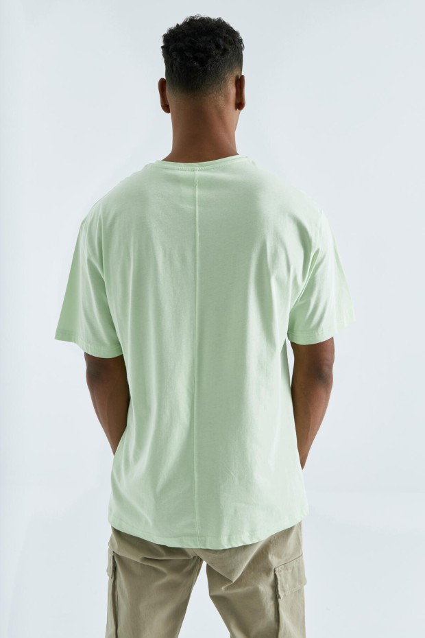 Açık Yeşil Baskı Detaylı O Yaka Erkek Oversize T-Shirt - 88093