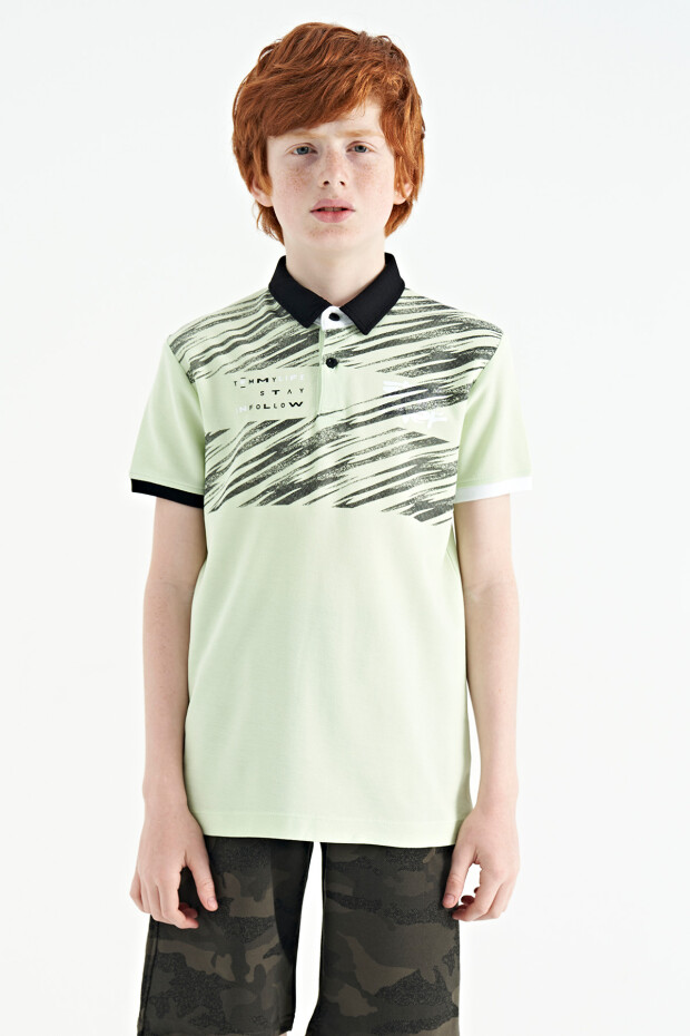 Açık Yeşil Baskı Detaylı Pola Yaka Standart Kalıp Erkek Çocuk T-Shirt - 11161