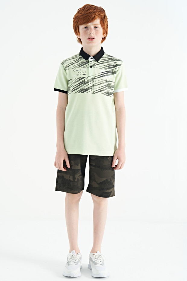 Açık Yeşil Baskı Detaylı Pola Yaka Standart Kalıp Erkek Çocuk T-Shirt - 11161