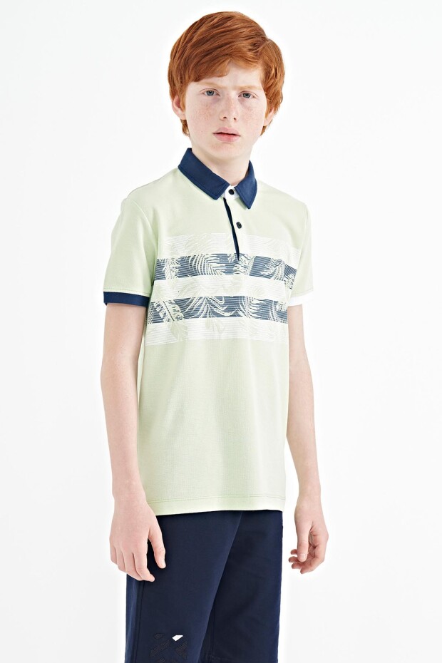 Açık Yeşil Baskı Detaylı Standart Kalıp Polo Yaka Erkek Çocuk T-Shirt - 11101