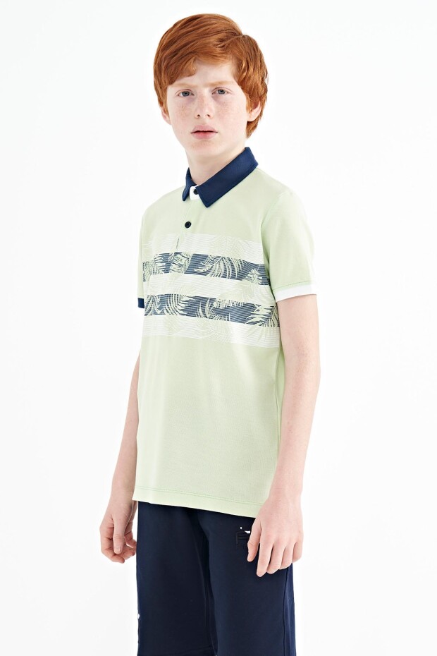 Açık Yeşil Baskı Detaylı Standart Kalıp Polo Yaka Erkek Çocuk T-Shirt - 11101