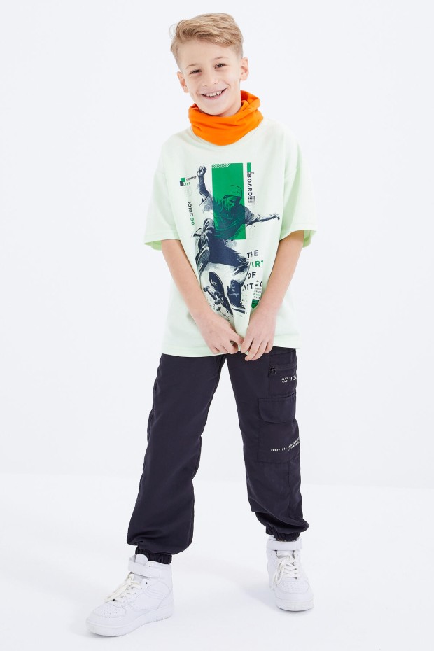 Açık Yeşil Baskılı Kısa Kollu O Yaka Erkek Çocuk T-Shirt - 10912