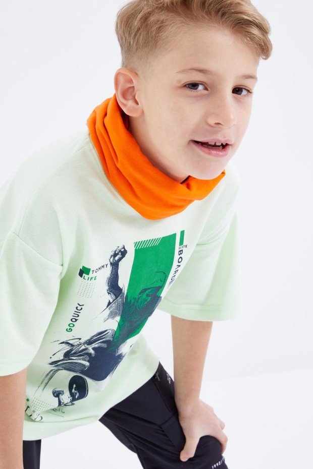 Açık Yeşil Baskılı Kısa Kollu O Yaka Erkek Çocuk T-Shirt - 10912