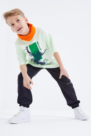 Açık Yeşil Baskılı Kısa Kollu O Yaka Erkek Çocuk T-Shirt - 10912 
