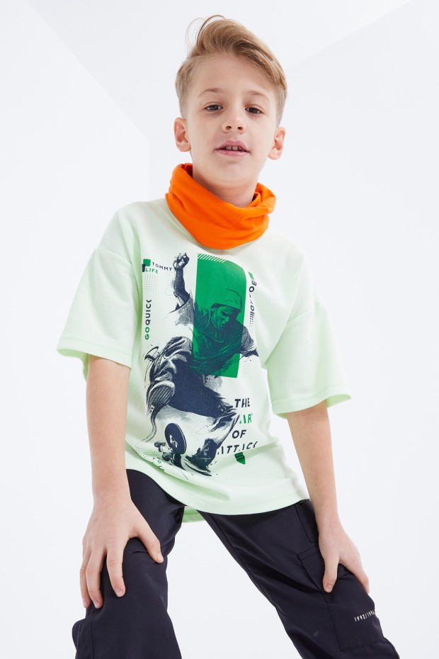 Açık Yeşil Baskılı Kısa Kollu O Yaka Erkek Çocuk T-Shirt - 10912