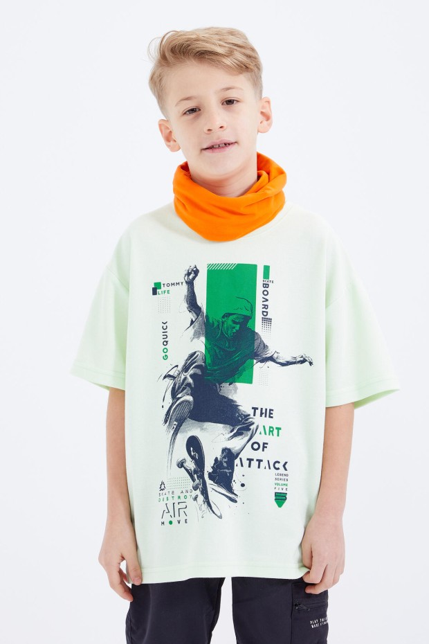 Açık Yeşil Baskılı Kısa Kollu O Yaka Erkek Çocuk T-Shirt - 10912