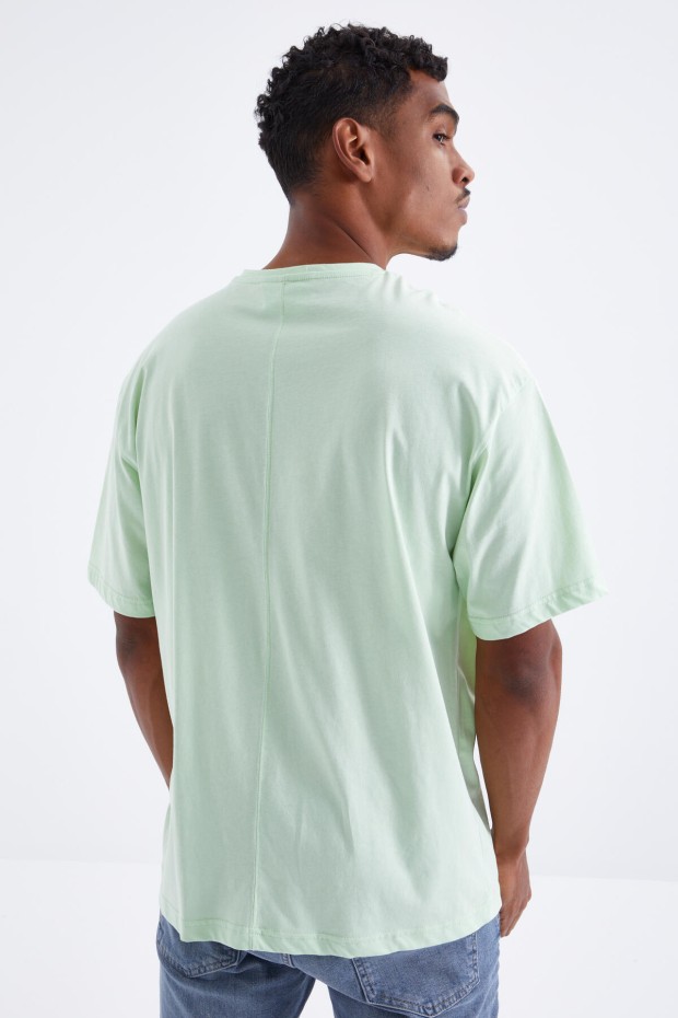 Açık Yeşil Baskılı O Yaka Erkek Oversize T-Shirt - 88098