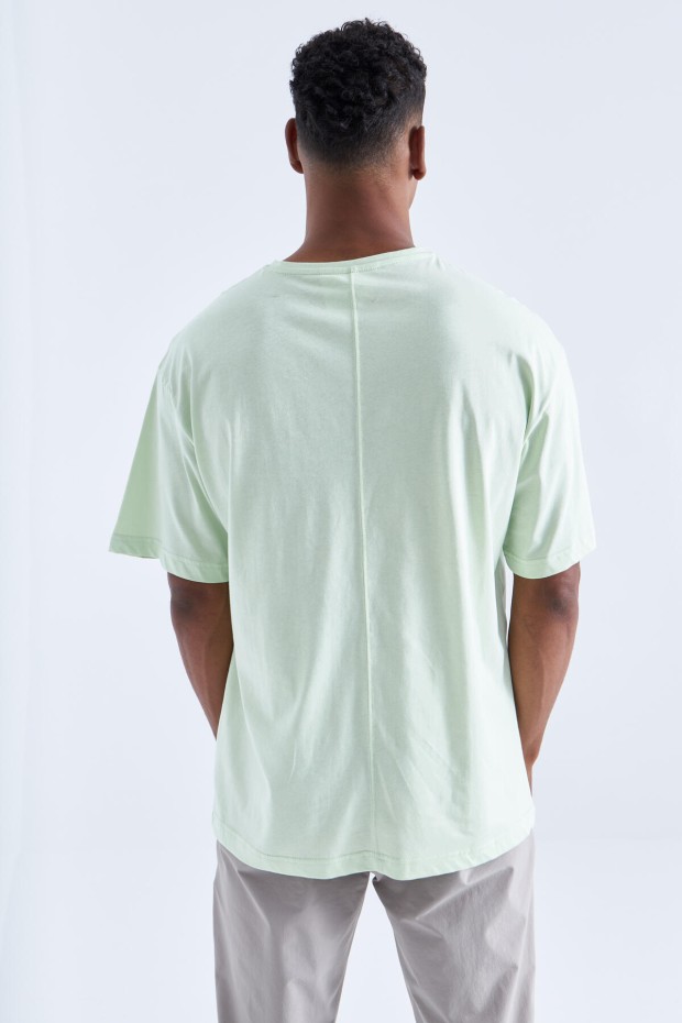Açık Yeşil Büyük Baskılı O Yaka Erkek Oversize T-Shirt - 88092