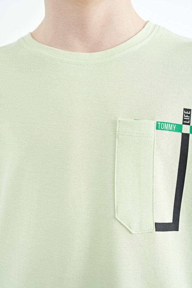 Açık Yeşil Cep Detaylı O Yaka Standart Kalıp Erkek Çocuk T-Shirt - 11120 - 5