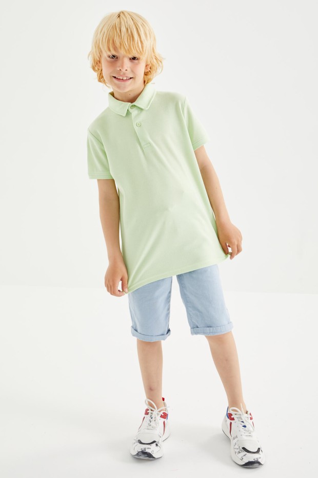Açık Yeşil Klasik Kısa Kollu Polo Yaka Erkek Çocuk T-Shirt - 10962