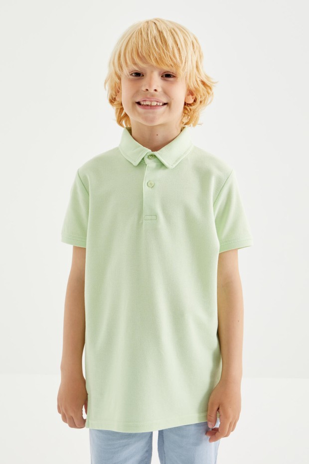 Açık Yeşil Klasik Kısa Kollu Polo Yaka Erkek Çocuk T-Shirt - 10962