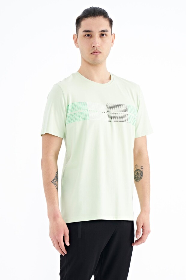 Açık Yeşil Minimal Yazı Baskılı Standart Kalıp Erkek T-shirt - 88182
