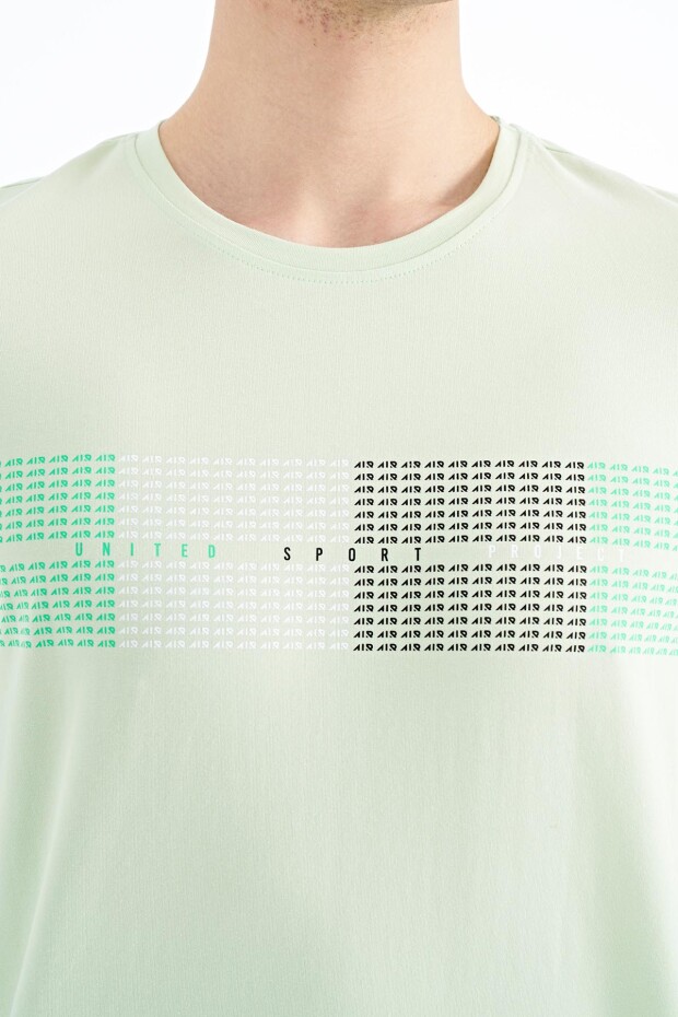 Açık Yeşil Minimal Yazı Baskılı Standart Kalıp Erkek T-shirt - 88182