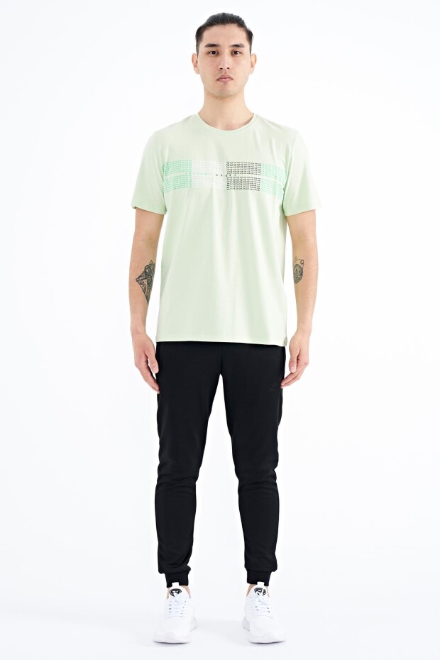 Açık Yeşil Minimal Yazı Baskılı Standart Kalıp Erkek T-shirt - 88182