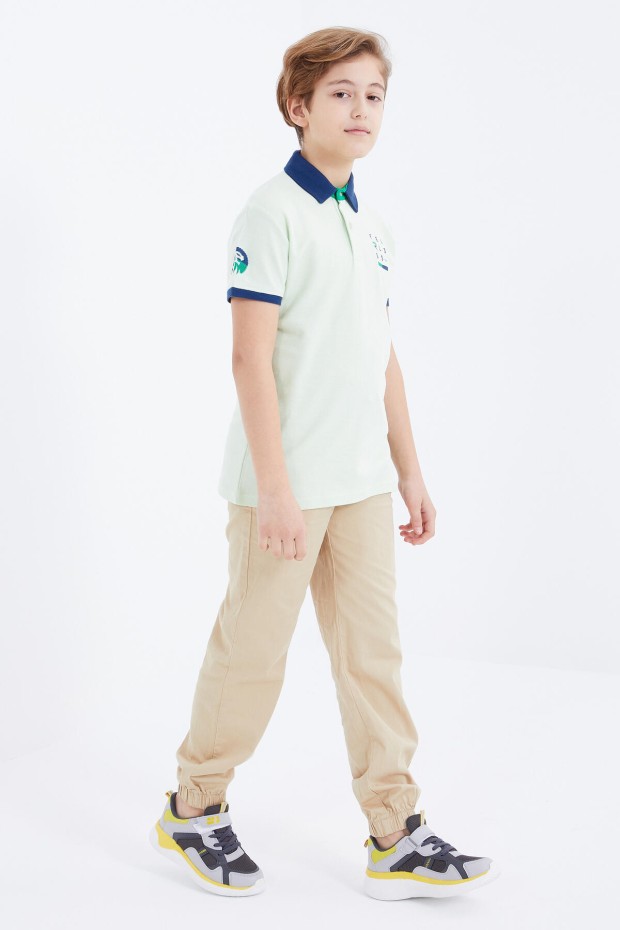 Açık Yeşil Nakış Detaylı Kısa Kollu Polo Yaka Erkek Çocuk T-Shirt - 10893