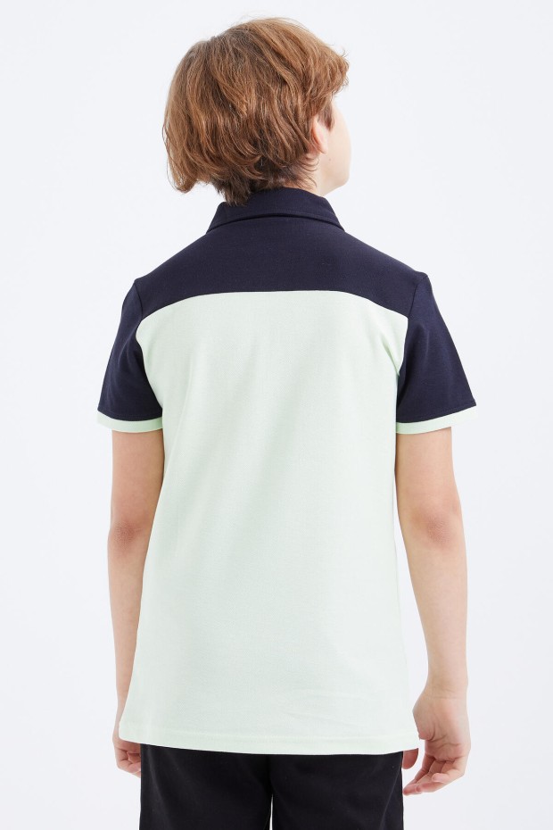 Açık Yeşil Nakış Detaylı Kısa Kollu Polo Yaka Erkek Çocuk T-Shirt - 10906