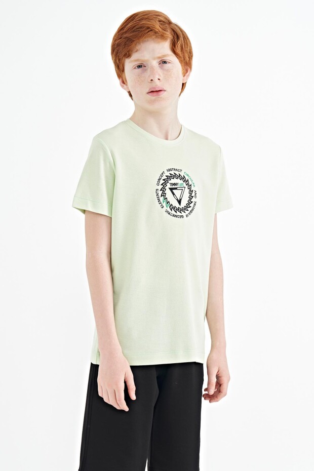 Açık Yeşil Nakış İşleme Detaylı O Yaka Standart Kalıp Erkek Çocuk T-Shirt - 11115 - 4