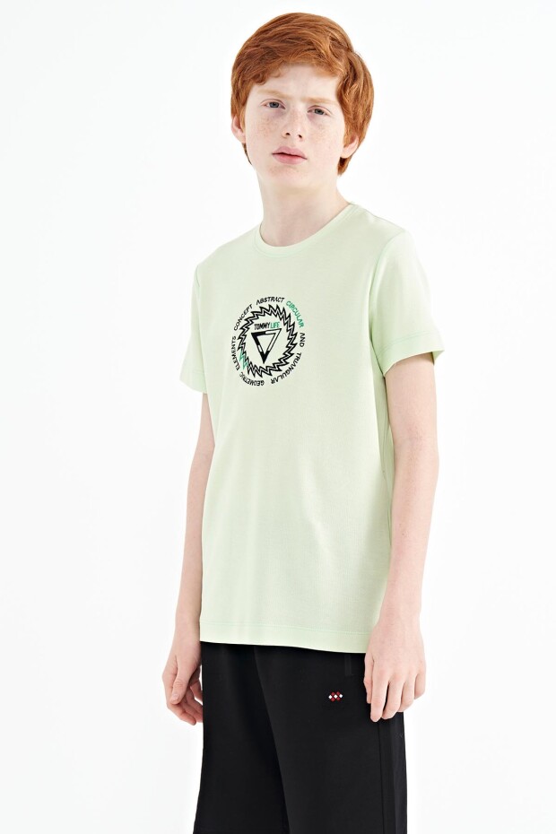 Açık Yeşil Nakış İşleme Detaylı O Yaka Standart Kalıp Erkek Çocuk T-Shirt - 11115 - 3